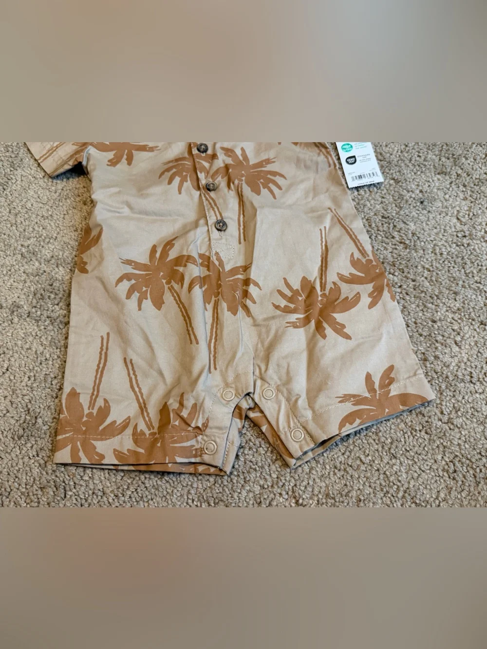 Carter's Boys 3-6 M Palm Tree Brown Short Sleeve Romper Button One-Piece NWT